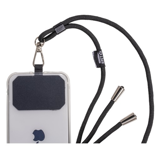 Cordon pour badge/téléphone portable en RPET avec étiquette à personnaliser