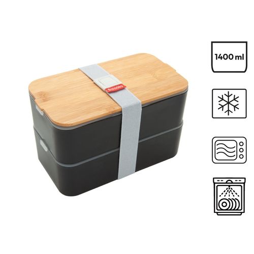 Bento 'Mihara', black, with bamboo lid Bento 'Mihara', black, with bamboo lid