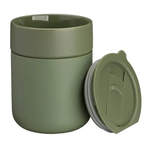 300 ml silicone-coated ceramic mug. Removable PP cap with sliding opening 300 ml silicone-coated ceramic mug. Removable PP cap with sliding opening