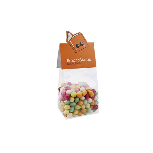 Block bag with header card in your own shape and 150 grams of candy Block bag with header card in your own shape and 150 grams of candy