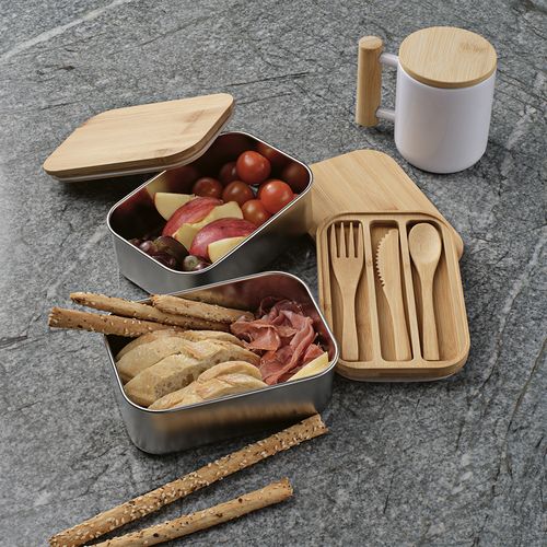 Box pranzo Vermeer 1480ml rSS con coperchio in bamboo e posate