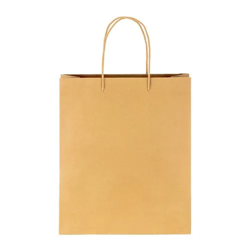 150 g/m2 natural recycled paper bag with gusset and short colored handles