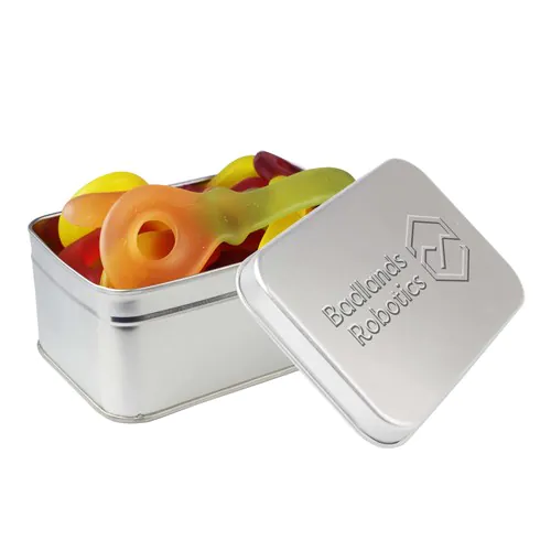 Square tin with embossing