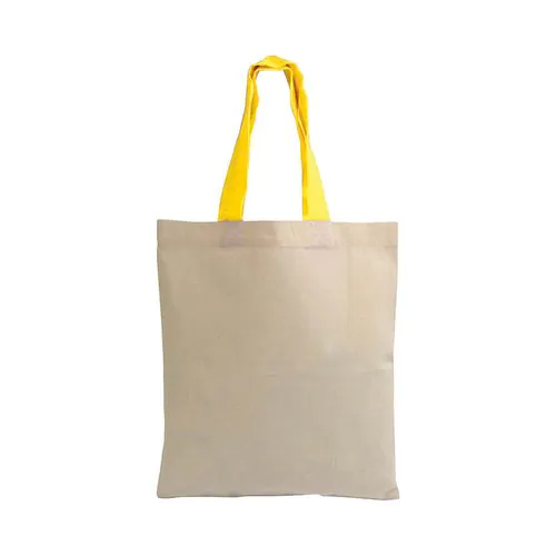 135 g/m2 natural cotton mini shopping bag with coloured short handles