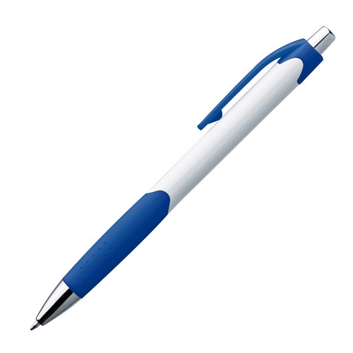 Plastic ball pen with white shaft and rubber grip zone Plastic ball pen with white shaft and rubber grip zone