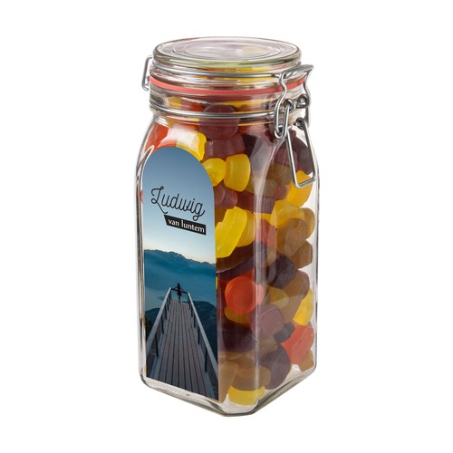 Big glass jar 1,5 liter, filled with candy