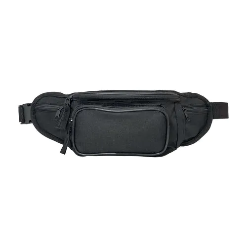 600D polyester 5-pocket waist bag with adjustable waist strap and clip closure