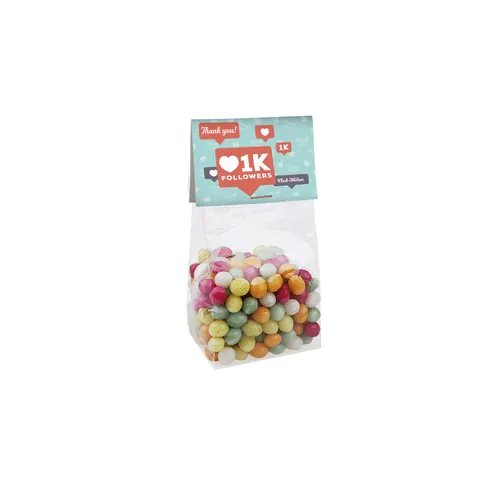 Blokzakje met kopkaartje en 150 gram snoep Blokzakje met kopkaartje en 150 gram snoep