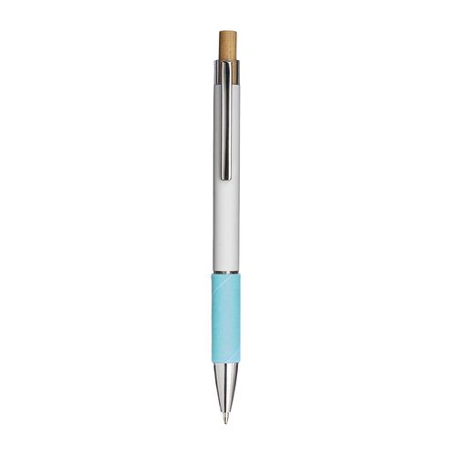 Boligrafo con pulsador de aluminio. Empunadura coloreada efecto aterciopelado