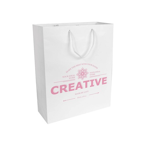 157 g/m2 matte laminated paper shopping bag with gusset and bottom reinforcement 157 g/m2 matte laminated paper shopping bag with gusset and bottom reinforcement