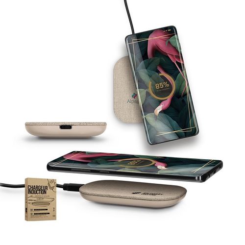 CARGADOR POR INDUCCIÓN RÁPIDO DE 15W EN MATERIAL RPET Y CÁÑAMO