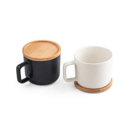 FANGIO. Kubek ceramiczny z bambusową podstawą i pokrywką 220 mL FANGIO. Kubek ceramiczny z bambusową podstawą i pokrywką 220 mL
