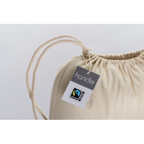 Zainetto in cotone FAIRTRADE ® 140 g/m2 con chiusura a strozzo Zainetto in cotone FAIRTRADE ® 140 g/m2 con chiusura a strozzo
