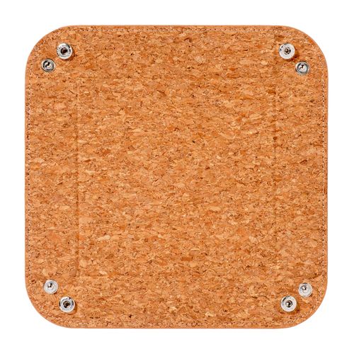Bandeja de corcho con botones a presión.