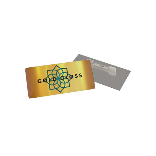 Badge Megan Metal, Rectangular, 74 x 30 mm, Needle, Doming in full color