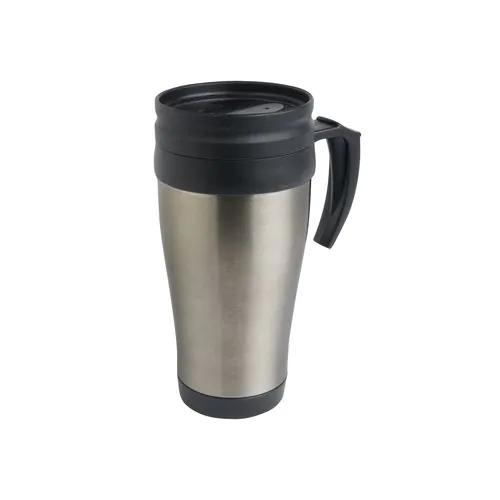 Tasse thermos (400ml) en acier inox, avec intérieur, manche et bouchon en plastique Tasse thermos (400ml) en acier inox, avec intérieur, manche et bouchon en plastique