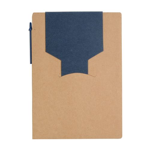 Recycled-paper notepad with cardboard pen and sticky notes
