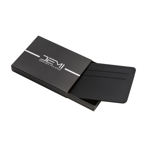 Anti-RFID card holder made of soft PU. With six card compartments and RFID logo