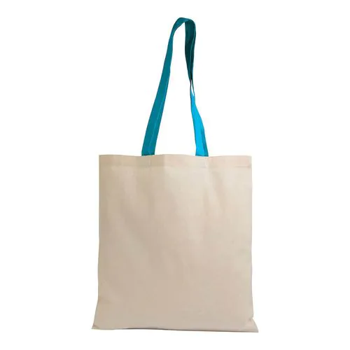 135 g/m2 natural cotton shopping bag with coloured long handles 135 g/m2 natural cotton shopping bag with coloured long handles