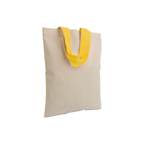 135 g/m2 natural cotton mini shopping bag with coloured short handles 135 g/m2 natural cotton mini shopping bag with coloured short handles