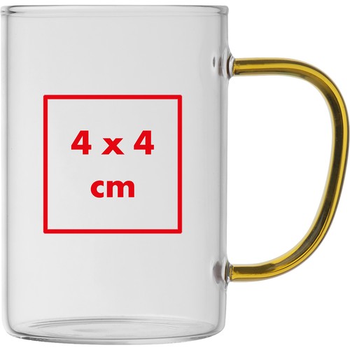 glass mug with coloured handle