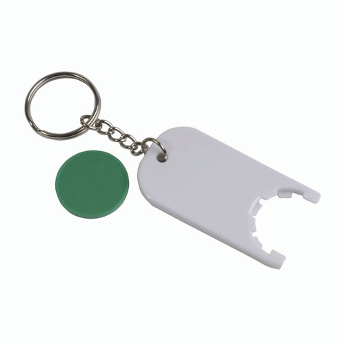 Plastic key ring with shopping trolley token