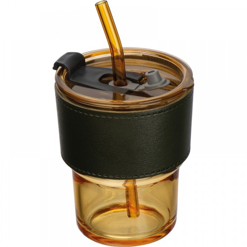 Coloured drinking glass with glass straw 400 ml