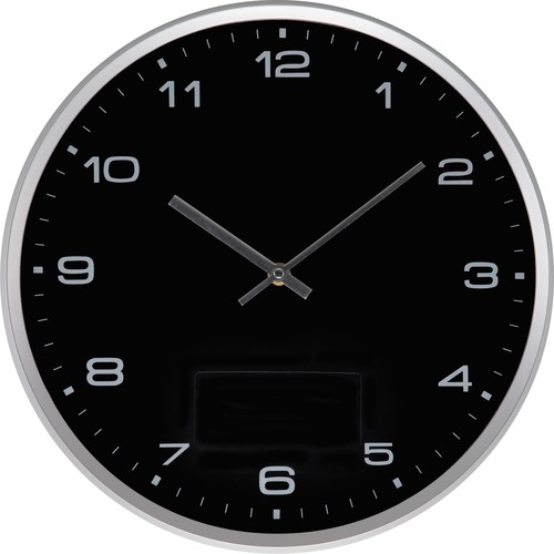 Wall clock with silver frame and click system Wall clock with silver frame and click system