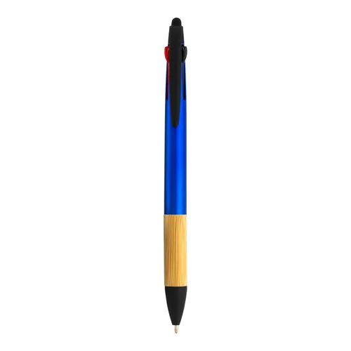 Penna a scatto in plastica con 3 refill, con gommino per touch screen, impugnatura in bamb Penna a scatto in plastica con 3 refill, con gommino per touch screen, impugnatura in bamb