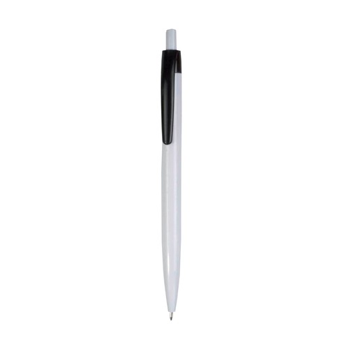 Penna a scatto in plastica, fusto bianco e clip colorata Penna a scatto in plastica, fusto bianco e clip colorata
