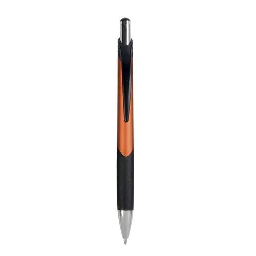 Penna a scatto in plastica con fusto metallizzato, impugatura gommata nera
