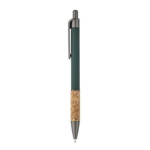Aluminum pen with cork handle, burnished clip, top and tip Aluminum pen with cork handle, burnished clip, top and tip