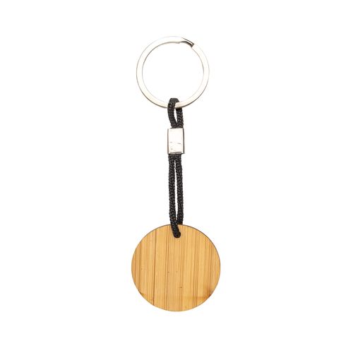 Bamboo keychain with cord and metal ring