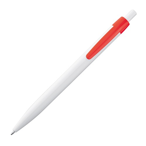 White plastic ball pen with coloured clip White plastic ball pen with coloured clip