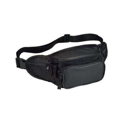 600D polyester 5-pocket waist bag with adjustable waist strap and clip closure