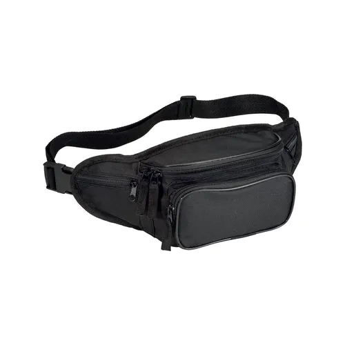 600D polyester 5-pocket waist bag with adjustable waist strap and clip closure