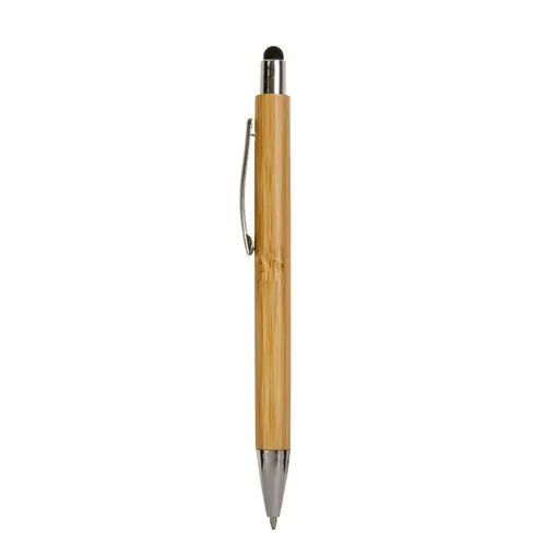 Bamboo barrel push ball pen with colored touch point and chrome tip Bamboo barrel push ball pen with colored touch point and chrome tip