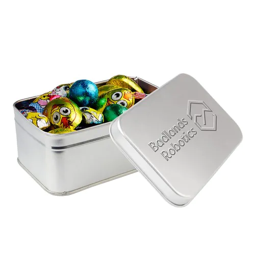 Square tin with embossing