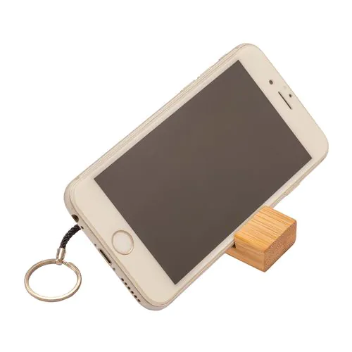 Rectangular bamboo keychain with mobile phone stand Rectangular bamboo keychain with mobile phone stand