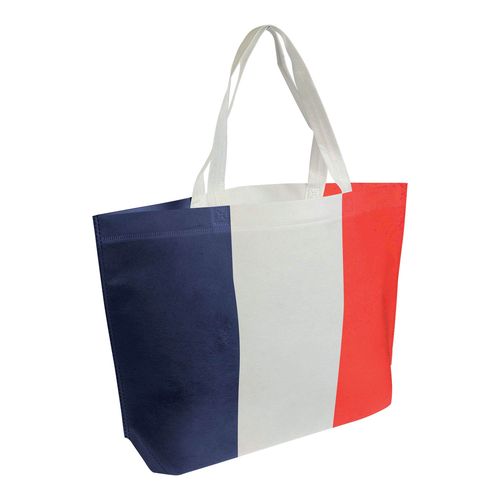 Bolso de compras termoplástico no tejido con refuerzos, asas largas con impresión tricolor Bolso de compras termoplástico no tejido con refuerzos, asas largas con impresión tricolor