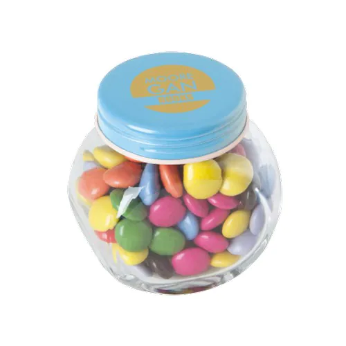 Kleine glazen pot choco carletties Kleine glazen pot choco carletties