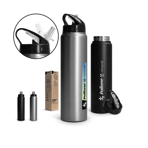 BOUTEILLE GOURDE INOX 1 L AVEC PAILLE