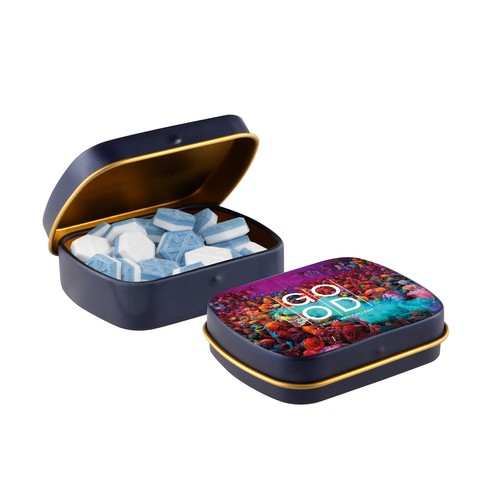 Mini hinge tin filled with peppermint Mini hinge tin filled with peppermint