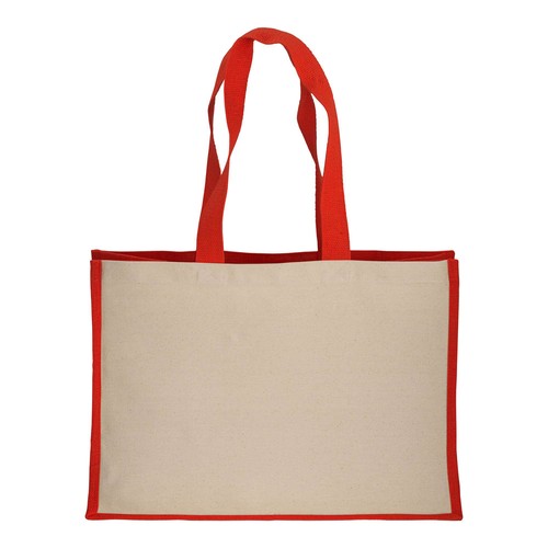 280 g/m2 cotton shopping bag with jute details, long handles and gusset 280 g/m2 cotton shopping bag with jute details, long handles and gusset