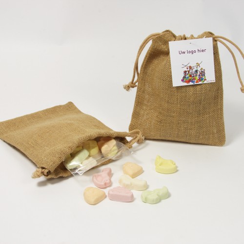 Sac en jute avec cordons de serrage et mousse Sinterklaas Sac en jute avec cordons de serrage et mousse Sinterklaas