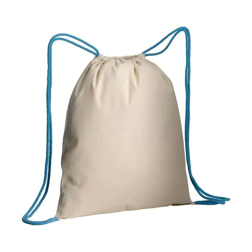 Natural cotton drawstring backpack with colored corners Natural cotton drawstring backpack with colored corners