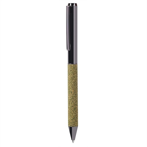 BALLPOINT PEN WITH TEA CASE MADE OF METAL PAPER AND TEA GROUNDS