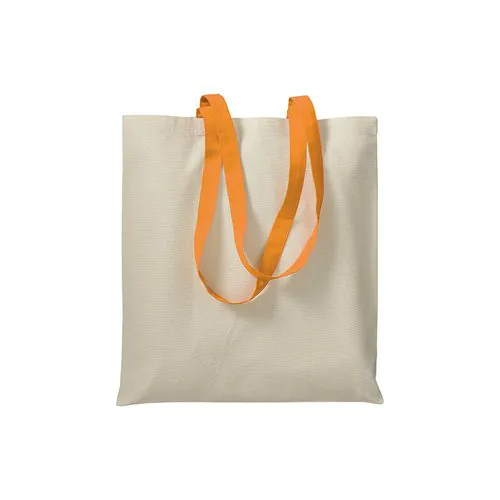 Shopper in cotone naturale 220 g/m2, manici lunghi colorati