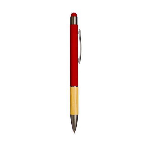 Push button aluminium ball pen with bamboo handle and color touch