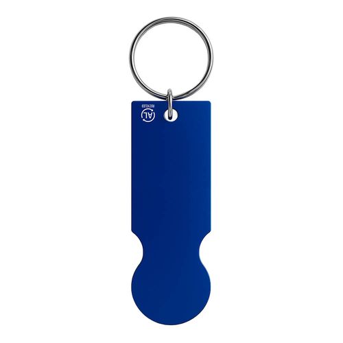 Recycled aluminium keyring with shopping trolley token